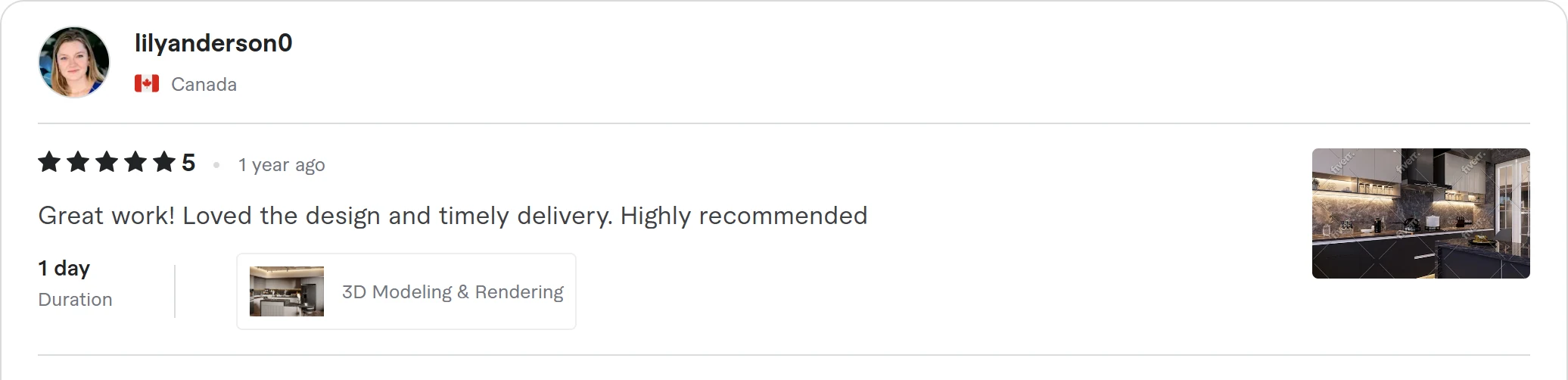 Verified 5-star client review of Saud Visuals on Fiverr